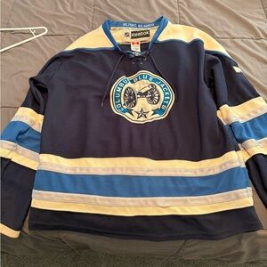 Reebok Blue and Cream Hockey Jersey-Columbus Blue Jackets